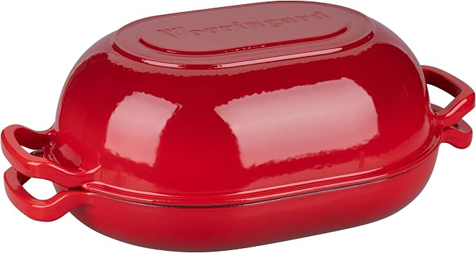 VORRINGARD Enameled Cast Iron Sourdough Bread Oven, Dutch Oven, Loaf Cast Iron Bread Pan for Homemade Bread Baking, Meatloaf Pan with Lid, 7QT, Red