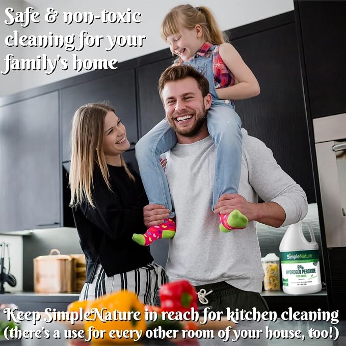 SimpleNature 6% Food Grade Hydrogen Peroxide (32 fl oz) - Natural Multipurpose Cleaner - Made in USA - Ideal for Commercial, Residential, Kitchen, Bath, Laundry, and More