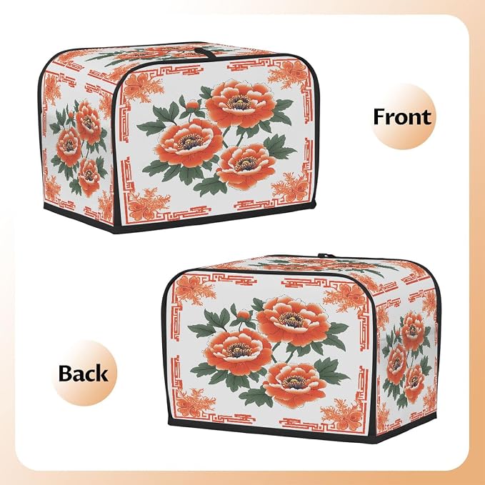 2 Slice Toaster Cover Red Peony Flowers Toaster Covers Two Slice Wide Slot Waterproof and Dustproof Covers for Wide Slot Toasters and Small Appliances Kitchen Decor Gifts