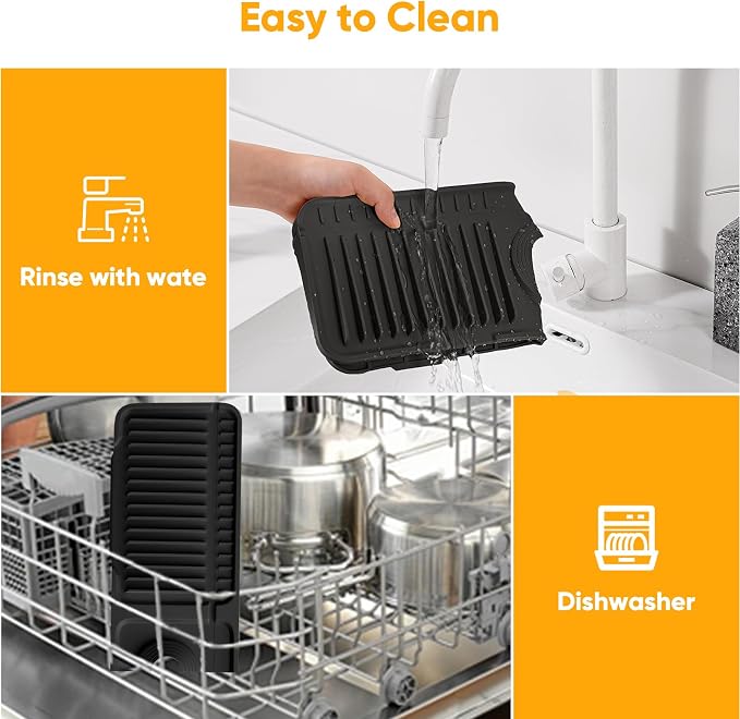 17.7'' Folding Faucet Mat for Kitchen Sink Splash Guard[7° Slope Fast Self-draining][Snap Lock Fit] Kitchen Sink Faucet Mat Splash Guard Kitchen Sink Area Water Splash Guard Behind Faucet Draining Mat