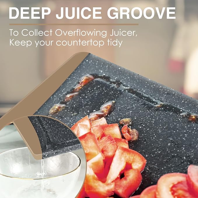 Extra Large Cutting Boards, Plastic Cutting Boards for Kitchen (Set of 3) Cutting Board Set Dishwasher Chopping Board with Juice Grooves Easy-Grip Handles, Brown, Empune
