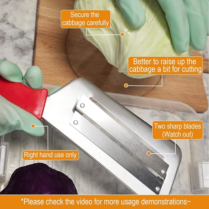 2 Pack Stainless Steel Cabbage Shredder for Coleslaw Professional Cabbage Chopper Slicer Knife with Dual Blades, Sauerkraut Cutter, Vegetable Grater for Kitchen Prep Cabbages Slicer - Black/Red