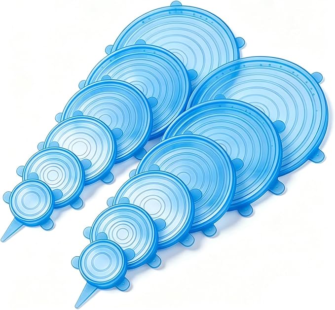 12 pcs Silicone Stretch lids set(6 Sizes,blue) | Reusable Food Storage Covers,Flexible to Fit All Shape of Containers,Food Cover to Keep Food Fresh