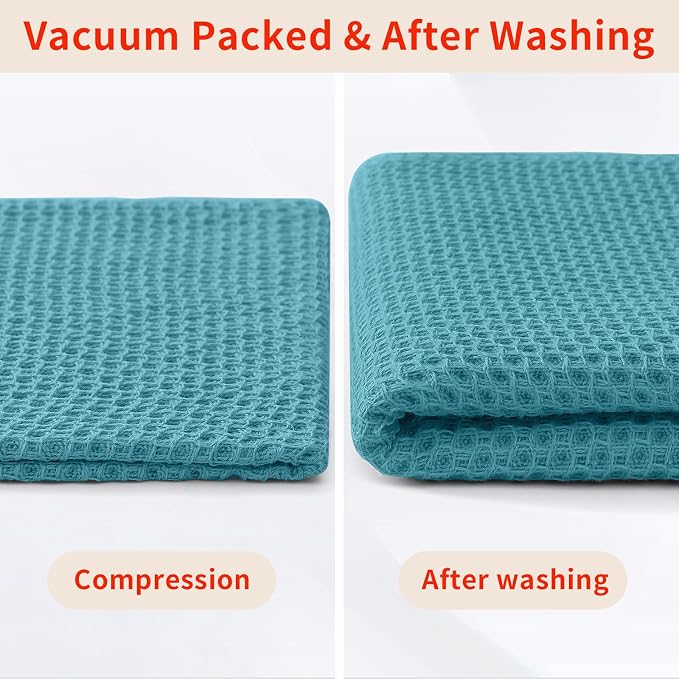 Homaxy 100% Cotton Waffle Weave Kitchen Dish Cloths 12-Pack, Lake Blue | 12 x 12 Inches, Ultra Soft Absorbent Dish Towels, Quick Drying Dish Rags with Hanging Loop