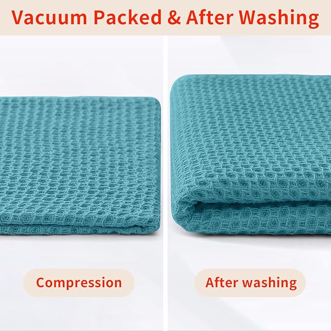 Homaxy 100% Cotton Waffle Weave Kitchen Dish Towels 12-Pack, Lake Blue | 13 x 28 Inches, Ultra Soft Absorbent Dish Towels, Quick Drying Cleaning Towels