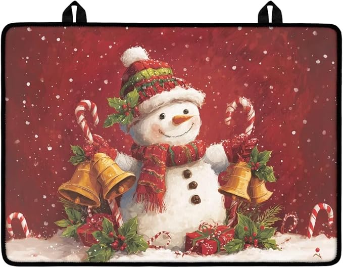 Cute Snowman Bell Print Electric Stove Top Cover Multipurpose Glass Cooktop Protector 29.18 x 20.96 inch Dish Drying Mat Coffee Machine Mat for Flat RV Range Christmas Decor