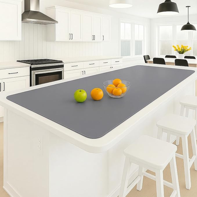 Silicone Mat 35.4"x23.6" Silicone Mats for Kitchen Counter Heat Resistant Mats for Countertop, Countertop Protector Mat, Edge Heightening Nonstick Waterproof Multipurpose Table Mat (Dark Gray)