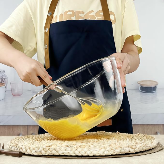 4.7QT Large Glass Mixing Bowl with Yellow Lid, Big Salad Bowl with Lid, Large Glass Bowls for Sourdough and Kithen