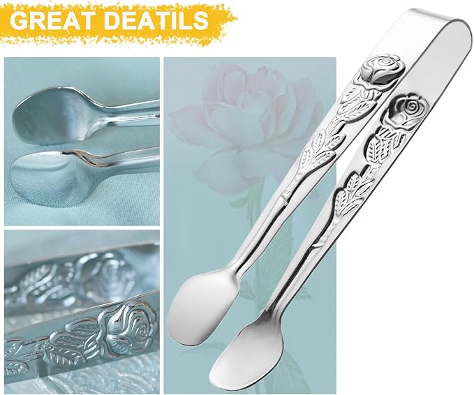 HINMAY 6PCS Mini Serving Tongs 5-Inch Small Sugar Tongs (Silver) | Tiny Stainless Steel Kitchen Tong for Appetizers, Tea Party, Coffee Bar, Desserts