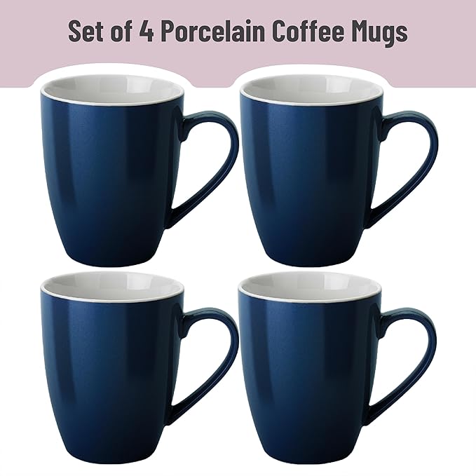 BTaT- Porcelain Coffee Mugs Set, 16 Ounces, 4 Pack, Black Ceramic Coffee Mugs with Handle, Restaurant Cups for Mocha, Tea, Cappuccino, Cocoa, Cereal, Mug Gift Set, Dishwasher Safe