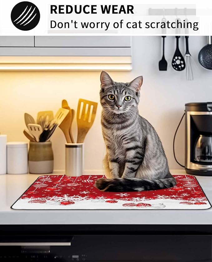 Stove Top Covers for Electric Stove 31x24 Inches,Christmas HeatResistant Glass Cooktop Protector,Red Merry Xmas Glitter Sparkle Bokeh Snowflake Winter Ceramic Stovetop Countertop Covers Mat,Oven Cover
