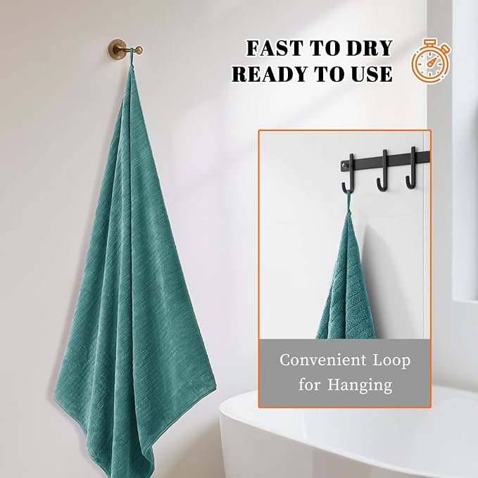 4 Pack Bath Towels Set 35 x 70in Extra Large, Ultra Soft Microfiber | Luxury Thick High Absorbent and Quick Dry Bath Sheet for Bathroom, Beach, Yoga, Sport,SPA, Fitness, Teal Green