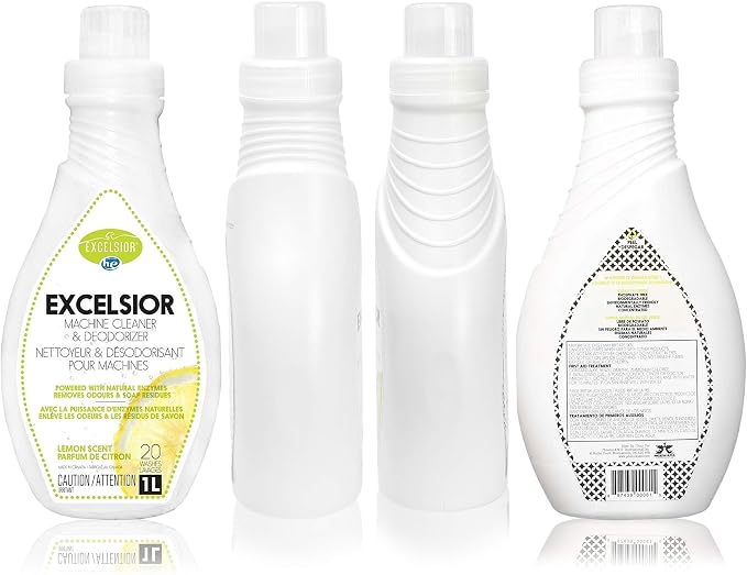 Excelsior HE Washing Machine Cleaner and Deodorizer, Removes Odors & Residues for 20 Cleanings of High Efficiency Washers, Lemon Scent, 1 Liter Bottle