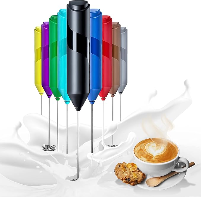 YSSOA Electric Milk Frother Handheld Battery Operated Automatic Milk Foam Whisk Drink Mixer for Coffee, Frappe, Latte, Matcha, Black