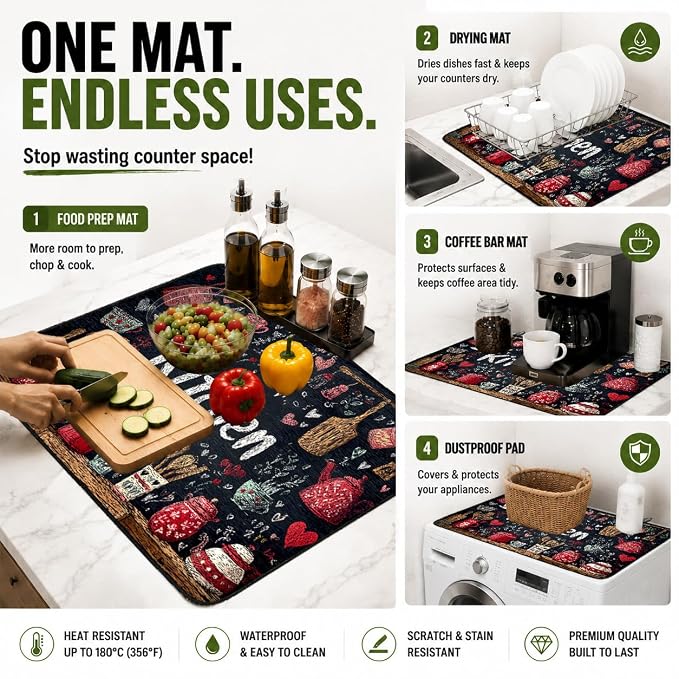 Electric Stove Top Cover for Glass Top, Chalkboard Kitchen Decor – Heat Resistant Flat Stove Top Covers, Decorative Scratch Protector Mat for Glass Ceramic Cooktop, Non-Slip, 28"x20"