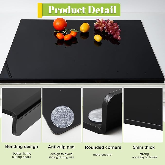 Wesiti Large Acrylic Cutting Board with Lip Non Slip 30"L x 20"W Black Cutting Board Chopping Acrylic Countertop Protector Cover Shatter Resistant for Home Restaurant Kitchen Sink Stove
