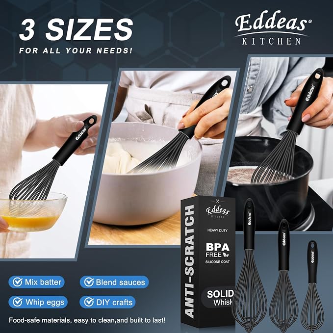 Whisks For Cooking Up To 500°F Silicone Whisk tool Non-Scratch | 500 °F Heat Resistant,Heavy Duty,Non-Scratch Balloon Kitchen Wisking Wisk tool Set, for Blending, Dishwasher Safe
