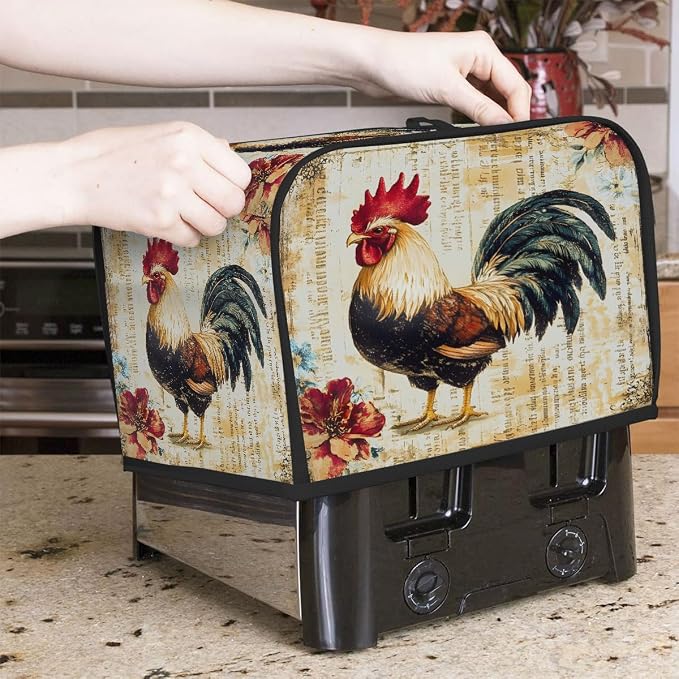 4 Slice Toaster Cover Rooster Rustic Animal Toaster Covers Four Slice Wide Slot Waterproof and Dustproof Covers for Wide Slot Toasters and Small Appliances Kitchen Decor Gifts
