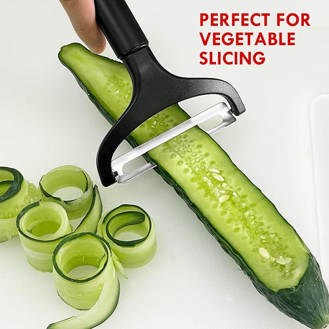 LHS Cabbage Peeler for Kitchen, Wide Mouth Vegetable Peeler, Stainless Steel Fruit Shredder Slicer with Non-Slip Handle and Sharp Blade (Black)