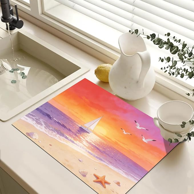HOMETITUTE Summer Stove Top Covers for Electric Stove 28x20 Inches Sunset Sailboat Beach Heat Resistant Glass Cooktop Protector Pad Decorative Stovetop Cover for Kitchen Coffee Bar Decor