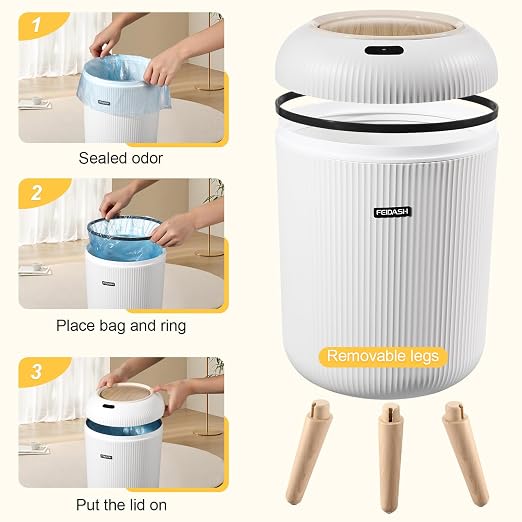 VZZNN 2 Pack Automatic Motion Sensor Trash Cans, 3 Gallon / 11L Touchless Trash Bins with Removable Legs, Slim Waterproof Design for Bathroom, Kitchen, Bedroom, and Office - White