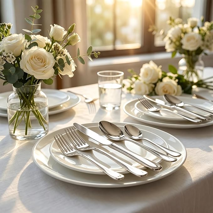 20 Piece Stainless Steel Flatware Set,Silverware Set for 4,include Forks,Knives,Spoons.Cutlery Utensil Set for Home,Kitchen,Party,Buffet,Banquet,Catering (Silver)