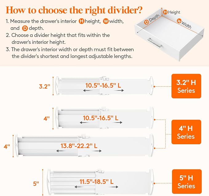 Lifewit 3.2" High Drawer Dividers for Clothes, Adjustable Drawer Organizers | 10.5"-16.5" Expandable Plastic Separator for Dresser, Kitchen, Cabinet, Closet, Nursery, Socks & Underwear Storage, 6 Pack
