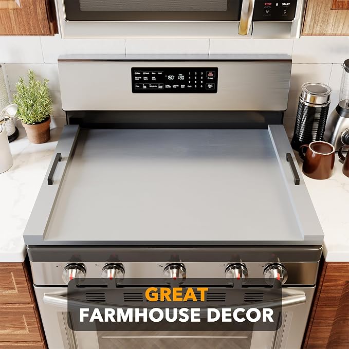 SpaceAid Noodle Board Stove Kitchen Cover with Handles, Top Covers for Gas Burners and Electric Stove, Oven Decor Accessories Wood Tray for Countertop, Gray Bamboo