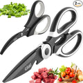 Titanium Coated Kitchen Scissors 2-Piece Set - Lifetime Replace. Warranty* | Gidli Heavy Duty Sharp Kitchen Shears for Meat, Poultry, Herbs and Food Prep Includes 7" Seafood Scissors with Ergonomic Grip