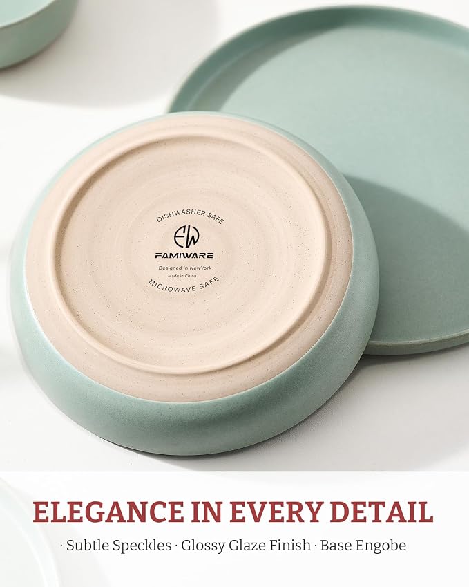 famiware Milkyway 33 oz Pasta Bowls Set of 4, Light Green | Double Reactive Glaze, Scratch-Resistant Stoneware Salad Bowls, Stackable, Dishwasher & Microwave Safe, Lead-Free