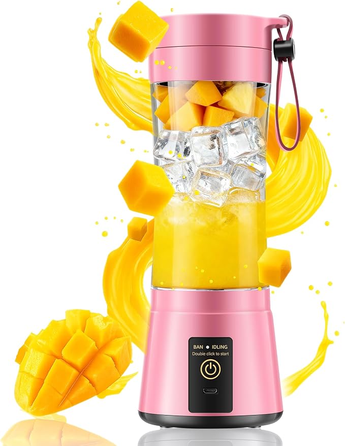 Personal Size Portable Blender Make Smoothies - Mini Blender 12oz Juice Cup | Powerful Blending with 6 Stainless Steel Blades, BAP-Free, Lightweight, Easy Clean,Suit in Travel/Office/Gym/Picnic/ Sports