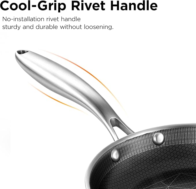 COOKER KING 10-Inch Stainless Steel Pan, Hybrid Nonstick Frying Pan | 3-Ply Clad Cookware, Healthy & Non-Toxic, Dishwasher & Oven Safe, Stay-Cool Handle, Induction Compatible – Metal Utensil Safe