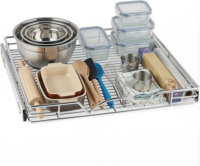 HOLDN’ STORAGE Pull Out Cabinet Organizer, 24”W x 21”D Cabinet Drawer | Heavy-Duty Caddy, Lifetime Limited Warranty, Steel Metal Cabinet Drawers, Chrome, Requires At Least 25-1/4” Cabinet Opening
