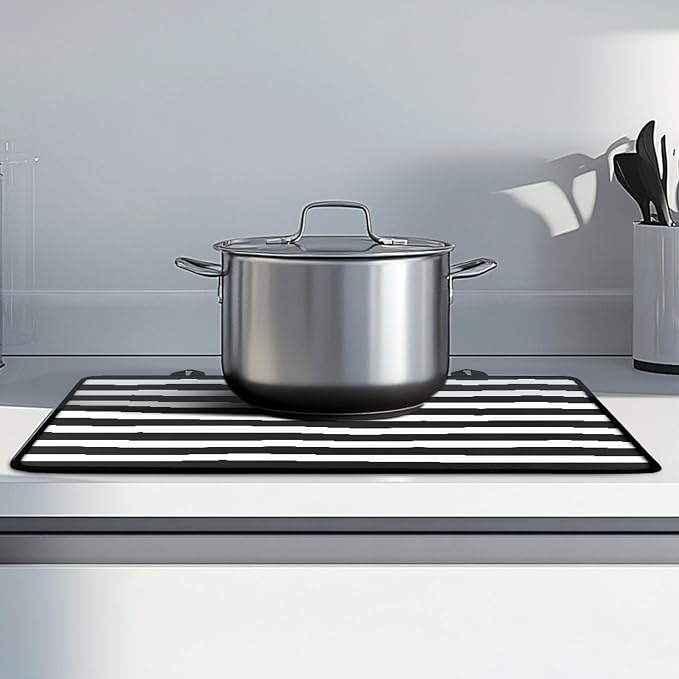 Black and White Striped Stove Top Covers for Electric Stove Geometric Stripe Simple Classic Glass Top Gas Stove Pad Heat Resistant Range Cooktop Mat for Kitchen 28"x20"