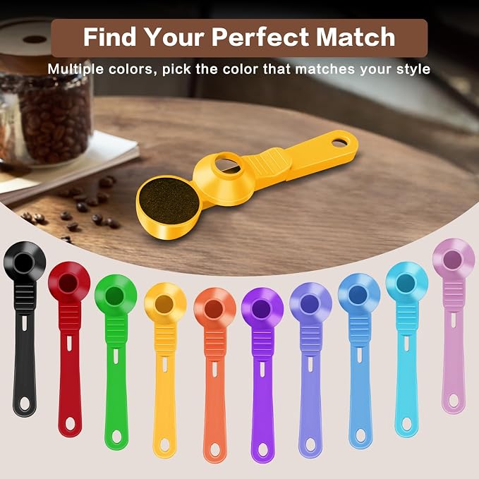 2-in-1 Coffee Scoop with Funnel, 2 Tbsp Measuring Spoon for Reusable K Cups, Ground Coffee, Protein Powder & Tea, Mess-Free Plastic Design（Yellow-2pack）