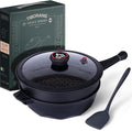 TIBORANG 11 Inch Nonstick Frying Pan with Lid,8-in-1 Multipurpose Cookware | 5 Qt Deep Sauté Pan Skillet with Steamer, PFOA-Free, Dishwasher & Oven Safe, Induction Compatible, Stay-Cool Handle, Black