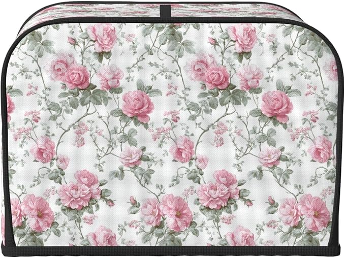 4 Slice Toaster Cover Vintage Floral Dust Proof Washable Kitchen Appliance Cover with Pocket, Oxford Fabric Countertop Toaster Protector for Standard Toasters Small Appliances