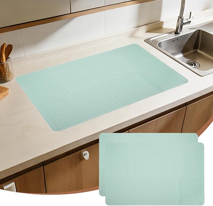 PATIKIL 28 x 20 Inch Stove Top Cover for Electric Stove, 2Pcs Silicone Stripe Mat for Glass Top Cover Non-Slip Glass Cooktop Protector for Kitchen Oven Dish Drying Mat, Light Green
