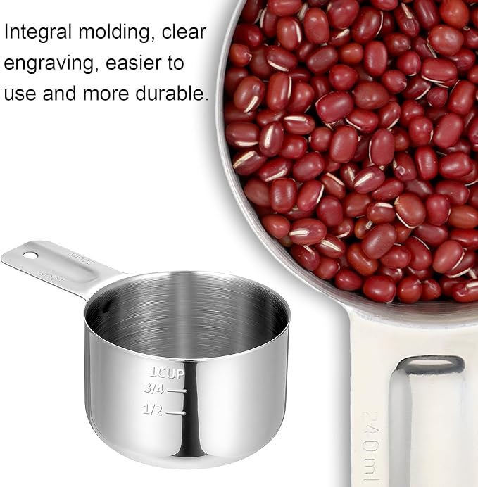 1 Cup Measuring Cup(8 oz | 240 ml) Stainless Steel Rice Cup, Metal One Cups Scoop Single Measure Cups, Kitchen Gadgets for Cooking, Baking, Laundry Detergent, Wet and Dry Ingredients