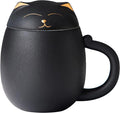 HEER Black Cat Ceramic Tea Mug 13.5oz with Infuser and Lid, Black | Cat Lover & Cat Mom Birthday Gift for Women, Perfect for Loose Leaf Tea, Tea Strainer Cup for Home & Office Use