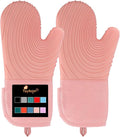 Silicone Oven Mitts-13.6 in Extended Oven Mitts Heat Resistant 500F, Oven Gloves with Soft Liner Good Grippy BPA-Free Easy to Clean Flexible-Oven Mits Set for Cooking Baking Grilling BBQ