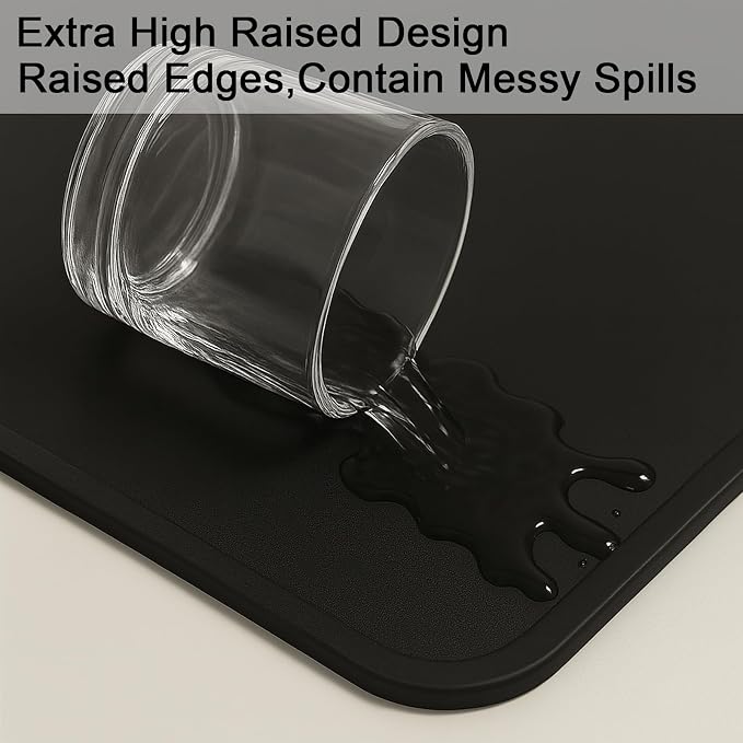 Silicone Mat 35.4"x23.6" Silicone Mats for Kitchen Counter Heat Resistant Mats for Countertop, Countertop Protector Mat, Edge Heightening Nonstick Waterproof Multipurpose Table Mat (Black)