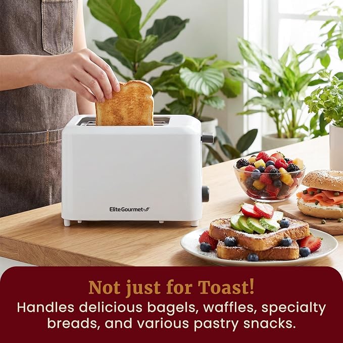 Elite Gourmet ECT-1027 Cool-Touch Toaster, Extra-Wide 1.5" Slots, White | 7 Toast Settings & Cancel Function, Slide-Out Crumb Tray, Fits Bagels, Waffles, Specialty Breads, Puff Pastry & Snacks
