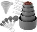 Measuring Cups and Spoons Set of Huygens Kitchen Gadgets 10 Pieces, Stackable Stainless Steel Handle Measuring Cups for Measuring Dry and Liquid Ingredient (Gray)