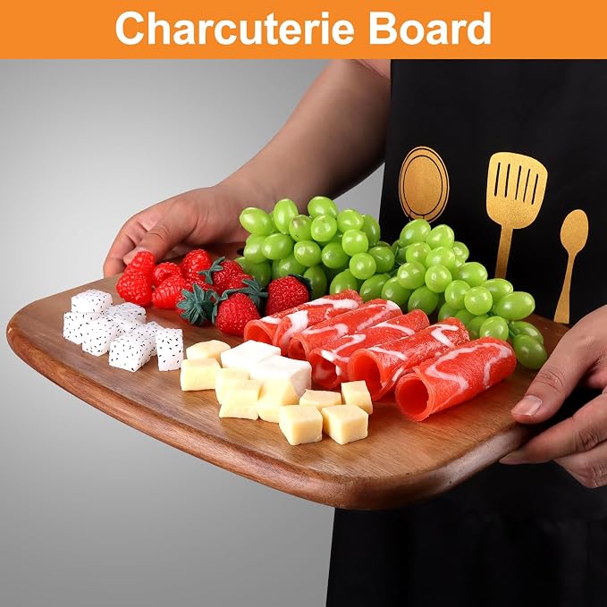 Large Acacia Wood Cutting Boards for Kitchen with Hanging | Big Wooden Cutting Board for Vegetables, Bread, Steak, Meat, Cheese, Charcuterie - BPA Free, 14" x 11"