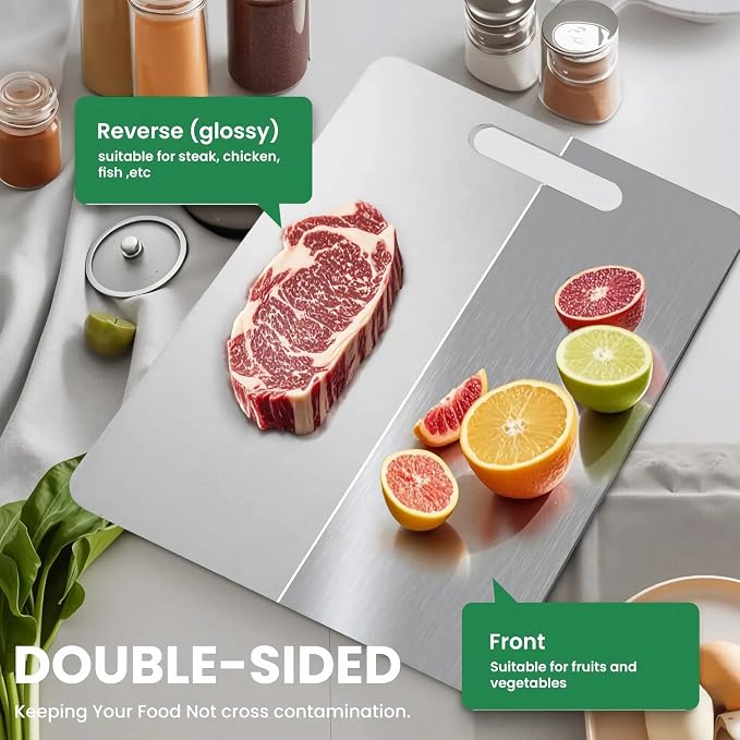 Katori Titanium Cutting Board, 100% Pure Titanium Cutting Boards for Kitchen, Double Sided Non Toxic Cutting Board,Hygiene Durable Chopping Board Suitable for Dishwasher Safe （M)