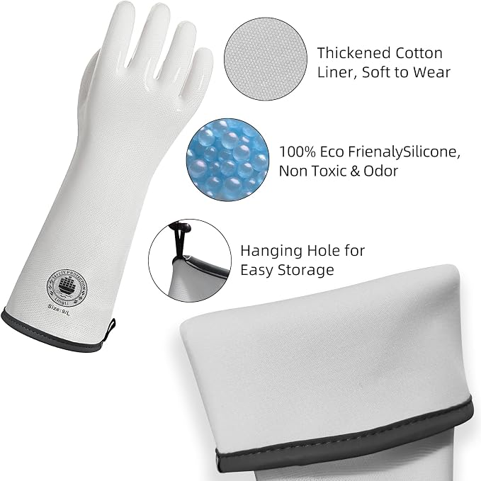 15" Long Silicone Oven Gloves, Heat Resistant Kitchen Oven Mitts (8/M) | Food Grade Waterproof Silicone Gloves for Cooking, Grilling & Smoker Barbecue, Sourdough Baking