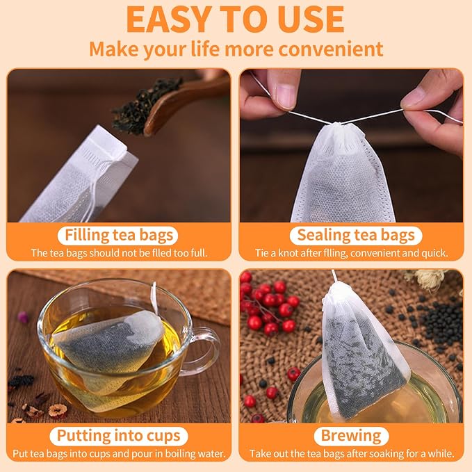 100 Pack Disposable Tea Filter Bags Tea infusers 4" x 6" Empty Muslin Drawstring Seal Filter Tea Bags Drawstring Herb Loose Tea bag for Brew Tea Cold Brew Coffee（4" x 6" /10 x 15cm）