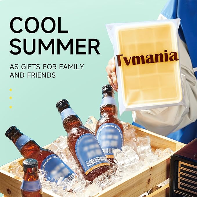 Tvmania Ice Cube Trays Set of 2, 15-Cube Silicone Molds with Removable Lids | Stackable, easy release, BPA-free, reusable, for freezer and whiskey