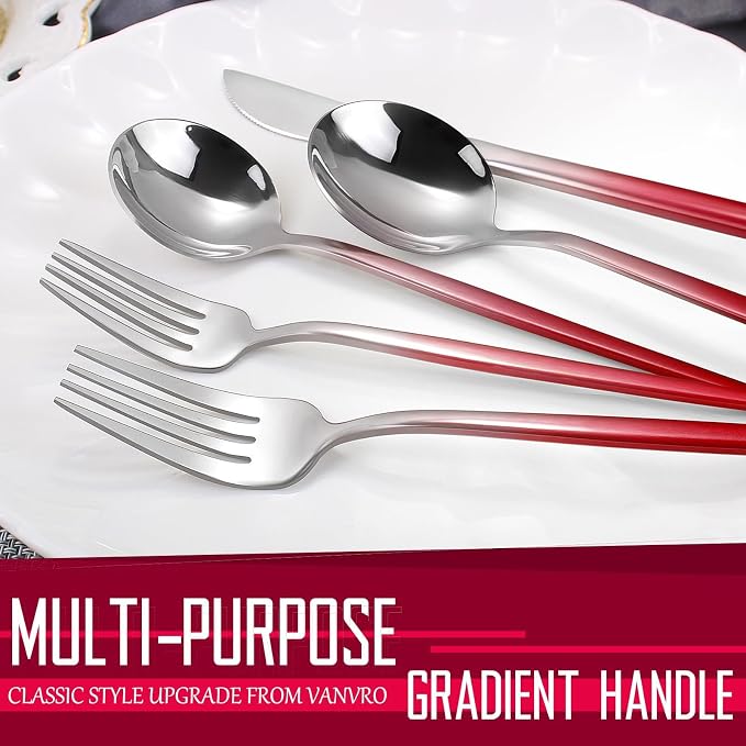VANVRO Gradient Red Silverware Set, 20-Piece Stainless Steel Flatware Set, Kitchen Dinnerware Set Service for 4, Include Knife/Fork/Spoon, Mirror Polished, Dishwasher Safe